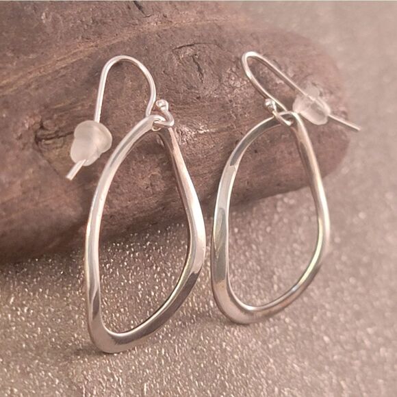 Sterling Tear Drop Wavy Hoop Earrings - Picture 3 of 5